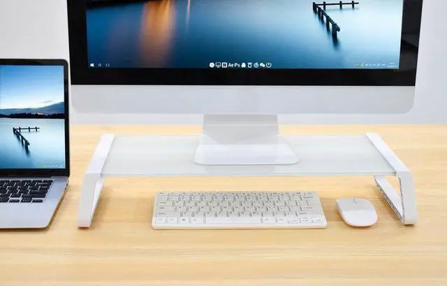 Alt view image 6 of 6 - Amer Mounts Monitor Riser Shelf with Keyboard Storage Space (White) - OEM