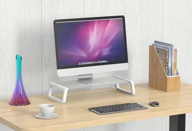 Alt view image 2 of 6 - Amer Mounts Monitor Riser Shelf with Keyboard Storage Space (White) - OEM