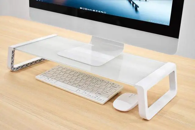 Alt view image 4 of 6 - Amer Mounts Monitor Riser Shelf with Keyboard Storage Space (White) - OEM