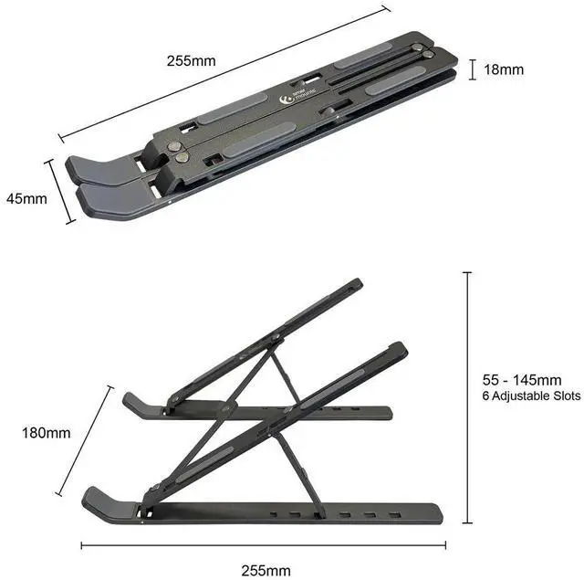 Alt view image 3 of 5 - Amer Mounts Compact Folding Laptop/Tablet Stand and Travel Bag (Dark Aluminum Edition) Weight Supported 5kg (11lbs) AMRNS02DG