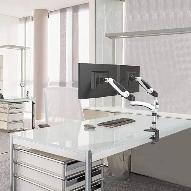 Alt view image 13 of 14 - Amer Mounts Dual Articulating Monitor Mount. Clamp Base. Supports 15 to 28" monitors.