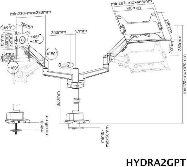 Alt view image 3 of 4 - Amer Mounts Articulating Monitor Arm and Notebook Mount Arm with Hydralift