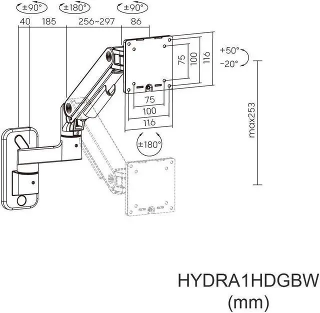 Alt view image 5 of 6 - Amer Mounts Monitor Wall Mount with Hydralift Pneumatic Arm
