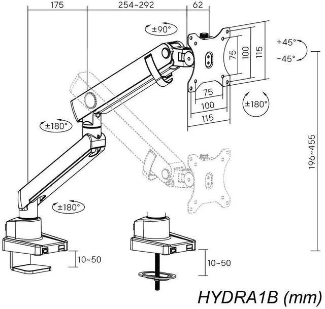 Alt view image 7 of 8 - Amer Mounts Single Articulating Heavy Duty Spring Monitor Arm For 15"-40" Monitors 12kg Max Weight - Clamp and Grommet Base Installation Included - HYDRA1B