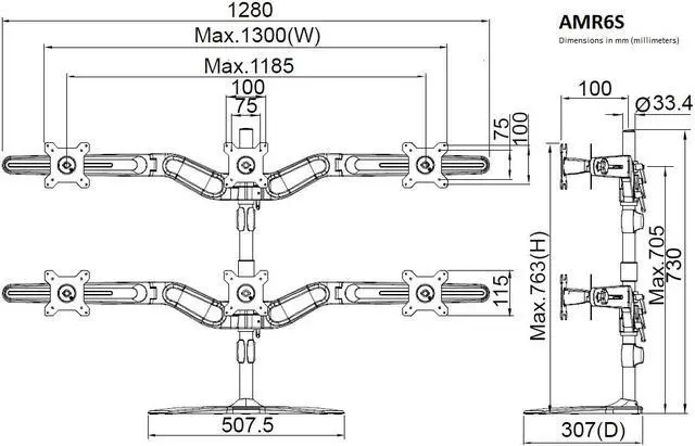 Alt view image 2 of 7 - AMER NETWORKS AMR6S HEX MONITOR STAND BASE MOUNT