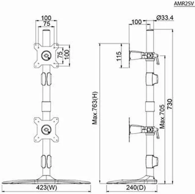 Alt view image 3 of 7 - Amer Mounts AMR2SV Dual Vertical Monitor Stand