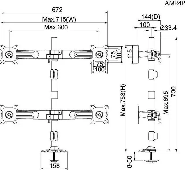 Alt view image 2 of 7 - Quad Monitor Pole Mount (Grommet Style)