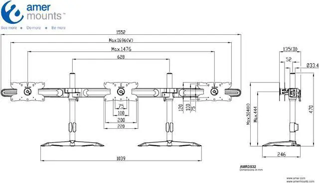 Alt view image 2 of 5 - Triple Monitor Mount Stand for up to 32 inch Monitors. Also ideal for 26, 27, 28, 29, 30 and 32 inch monitors.