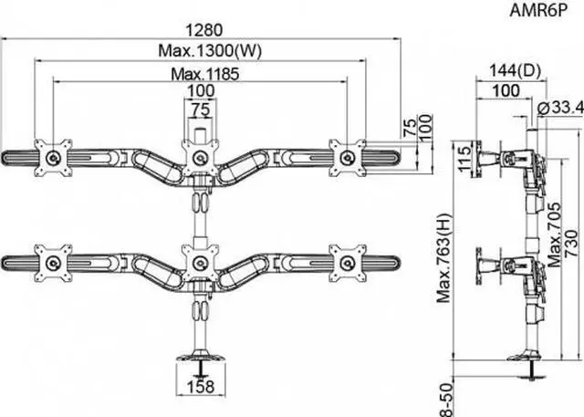 Alt view image 2 of 5 - Hex Monitor Mount Grommet Base. Supports 6 LED or LCD Monitors Supports 75mm or 100mm mounting holes