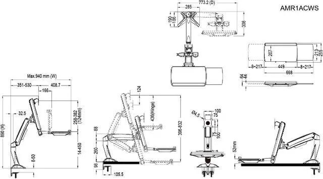 Alt view image 2 of 7 - Amer Mounts Sit Stand Articulating Arm Clamp Mount. Foldable keyboard tray and retractable mouse pad. Built in holders for Mouse and scanner. Separate monitor adjustments. Supports 24" monitors