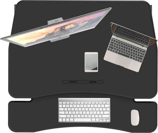 Alt view image 2 of 6 - Amer Mounts EXriserPro Sit & Standing Desk with Keyboard & Mouse Deck - Black