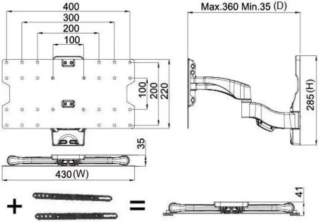 Alt view image 2 of 5 - Amer Mounts AMRWEX430 Full Motion TV Wall Mount for 26" to 65"