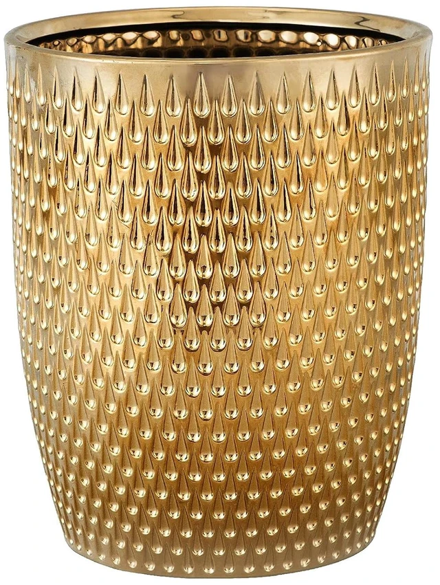 Main image of Modern Golden Small Trash Can Wastebasket, Garbage Container Bin for Bathrooms, Powder Rooms, Kitchens, Home Offices - Durable Ceramics - Round