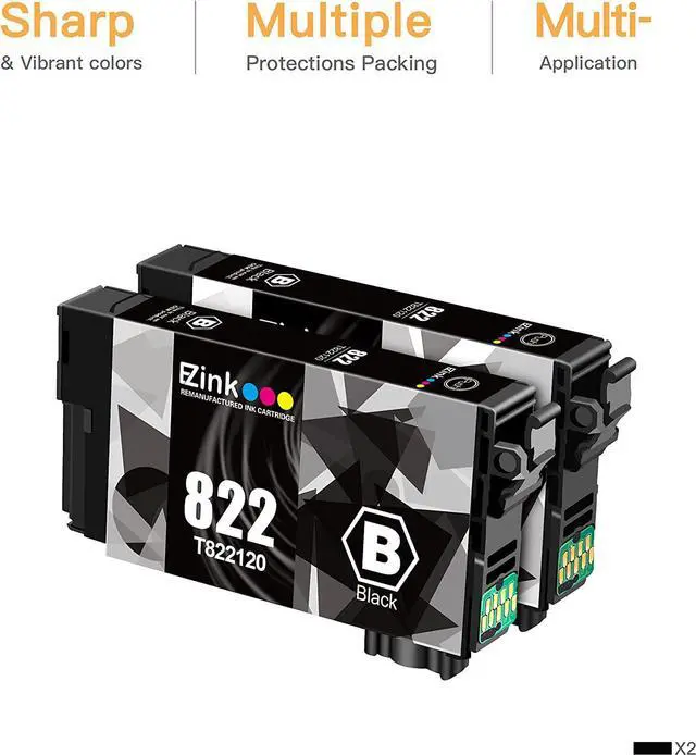 Alt view image 2 of 7 - E-Z Ink(TM Remanufactured Ink Cartridge Replacement 822 822XL T822 T-822 to use with EPSON Workforce Pro WF-3820 WF-4820 WF-4830 WF-4833 WF-4834 Printer (2 Black)