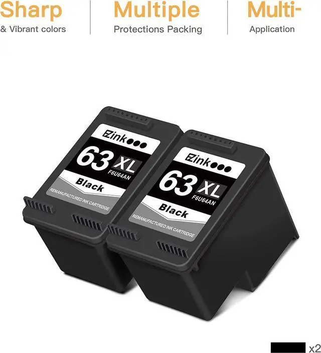 Alt view image 2 of 6 - E-Z Ink (TM Remanufactured Ink Cartridge Replacement  63XL 63 XL to Use with Officejet 3830 5255 5258 4650 4655 3833 5222 Envy 4520 4512 Deskjet 3632 1112 3637 3630 3634 Printer (2 Black)