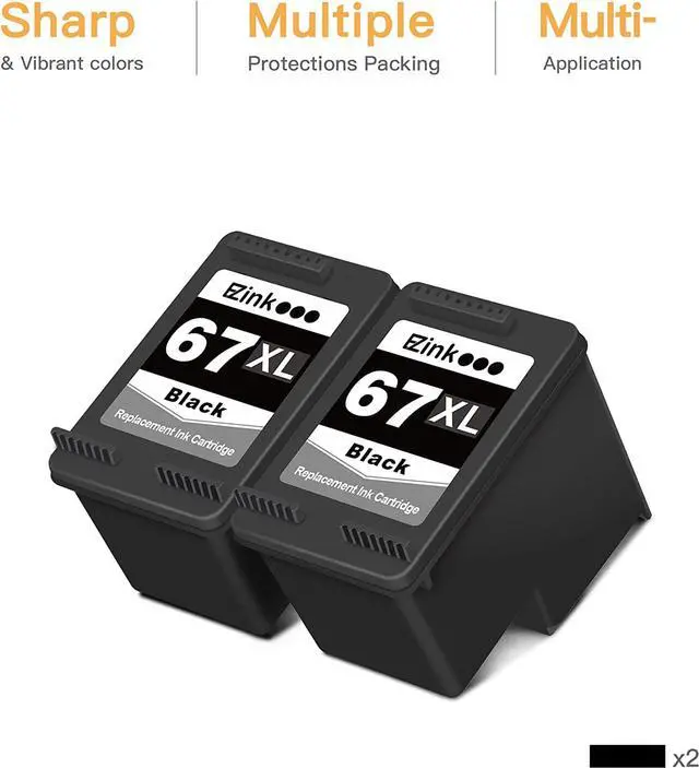 Alt view image 2 of 6 - E-Z Ink (TM) Ink Cartridge Replacement  67XL Black 67 XL for DeskJet 4133e 2755e 4155e 2722 2752 2752e Envy Pro 6455 6458 6475 Envy 6458e 6455e 6055e 6075 DeskJet Plus 4122 4132 4155 (2 Black)