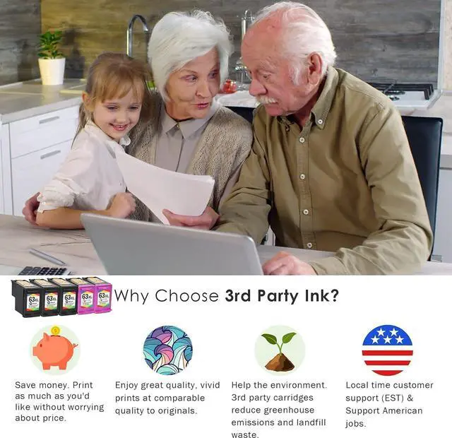 Alt view image 2 of 7 - Limeink 5 Remanufactured Ink Cartridge 63XL 63 XL High Yield  Envy 4512 4520 Deskjet 3632 2130 2132 1110 3636 3637 1112 3630 3634 OfficeJet 3830 3833 4650 4652 4655 5255 5258 Printer Black Color