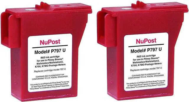 Main image of K-700, 797-0, 797-Q, 797-M, Pitney Bowes NuPost Brand NPTK700 Compatible Red Ink Cartridge Replacement for Pitney Bowes Postage Meter Mailstation/Mailstation2 K700, K7MO (2 Pack)
