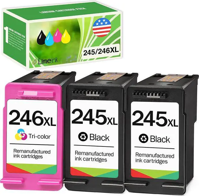 Main image of Limeink 3 Pack Remanufactured PG-245XL CL-246XL High Yield Ink Cartridges (2 Black, 1 Color) for Pixma iP2820 MG2520 MG2420 MG2920 MG2922 MX492 MG2924 Shows Accurate Ink Level