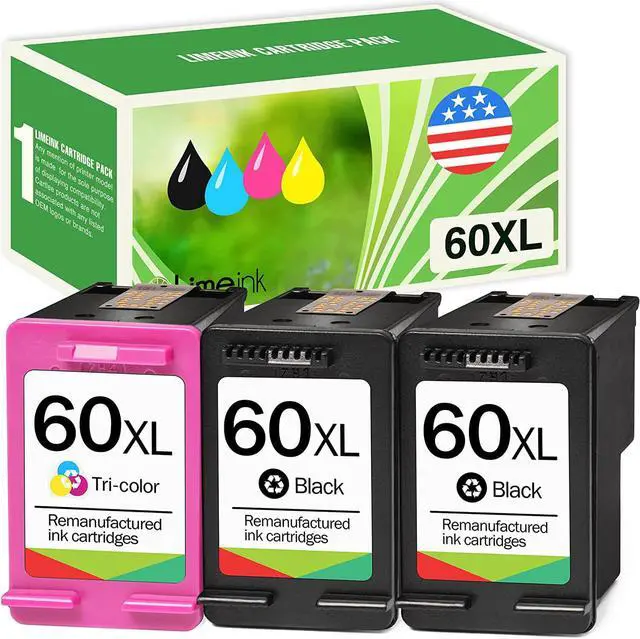 Main image of Limeink Remanufactured Ink Cartridge 60XL 60 XL Replacement  Envy 100 110 120 Photosmart c4680 c4780 c4795 d110 Deskjet d2680 f2430 f4280 f4440 f4480 f4580 Printer (2 Black, 1 Color)