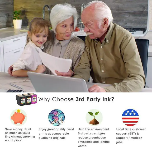 Alt view image 2 of 7 - Limeink Remanufactured Ink Cartridge 60XL 60 XL Replacement  Envy 100 110 120 Photosmart c4680 c4780 c4795 d110 Deskjet d2680 f2430 f4280 f4440 f4480 f4580 Printer (2 Black, 1 Color)