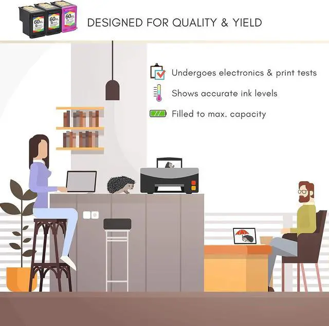 Alt view image 7 of 7 - Limeink Remanufactured Ink Cartridge 60XL 60 XL Replacement  Envy 100 110 120 Photosmart c4680 c4780 c4795 d110 Deskjet d2680 f2430 f4280 f4440 f4480 f4580 Printer (2 Black, 1 Color)