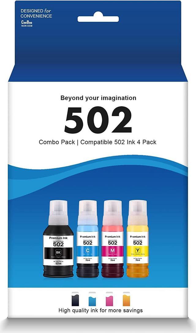 502 High Capacity Compatible Refill Ink Bottle Replacement for Epson 502  Ink Refill Bottles (Not Sublimation Ink) Use for EcoTank ET-2850 ET-3830  ET-3850 ET-2760 ET-3760 ET-15000 Printer (4 Bottles) 