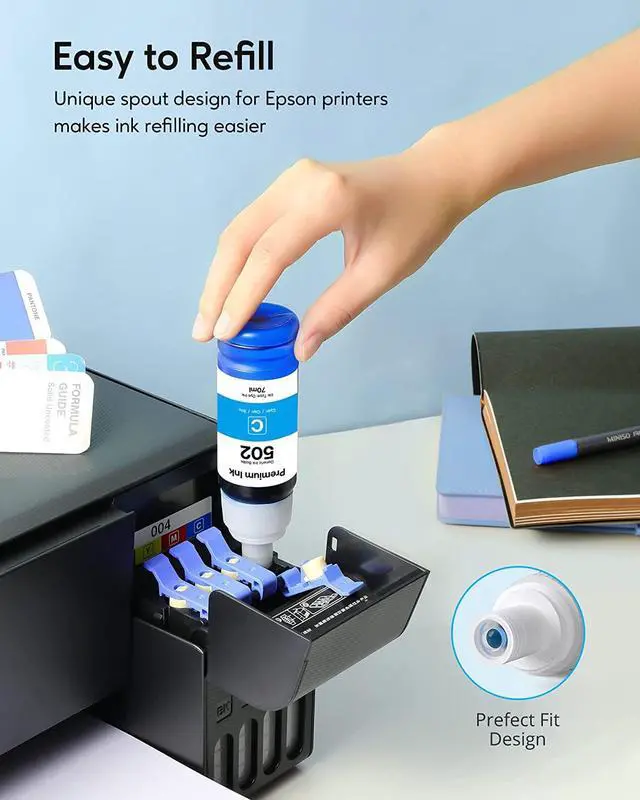 Alt view image 3 of 6 - Compatible 502 High Capacity (5 Bottles) Refill Ink Bottle Replacement for Epson Compatible 502 Ink Refill Bottles (Not Sublimation Ink)Use for EcoTank ET-2850 ET-3830 ET-3850 ET-2760 ET-3760 ET-15000