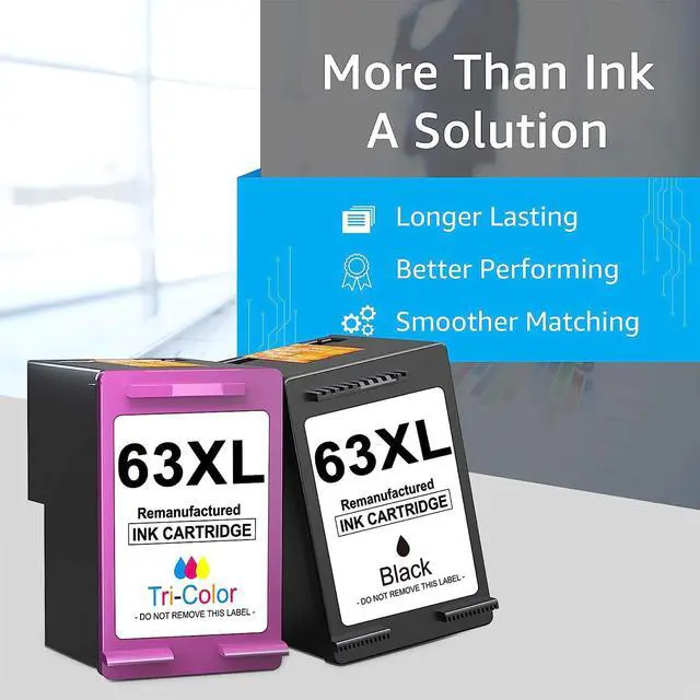 Alt view image 5 of 7 - Palmtree Remanufactured Ink Cartridge Replacement  Ink 63 63XL Ink Cartridges Black and Color  OfficeJet 3830 4650 5255 Envy 4520 4512 4513 Deskjet 1112 2130 Printer (1 Black 1 Tri-Color)