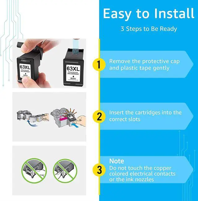 Alt view image 6 of 7 - Palmtree Remanufactured Ink Cartridge Replacement  Ink 63 63XL Ink Cartridges Black and Color  OfficeJet 3830 4650 5255 Envy 4520 4512 4513 Deskjet 1112 2130 Printer (1 Black 1 Tri-Color)