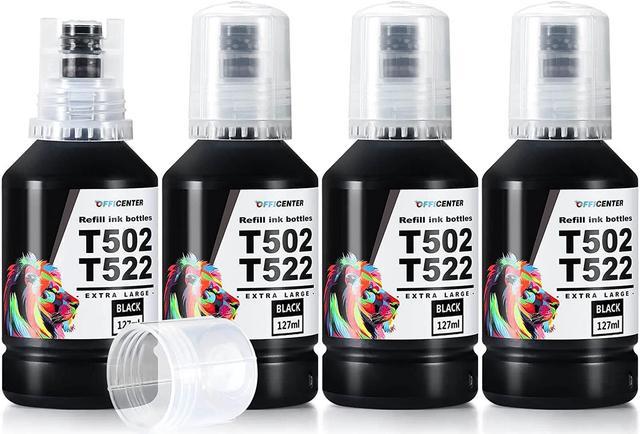 OFFICENTER T502 502 T522 522 Black Ink Refill Bottles for Ecotank ET2760  ET-4760 ET2750 ET-3760 ET-2850 ET-15000 ST-4000 ST-2000 ET-3710 ET-3850  ET-3750 ET-4850 ET-3830 ET4750 ET2700 Printer (4 Pack) 