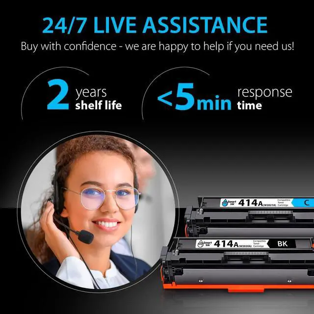 Alt view image 6 of 6 - Smart Ink Compatible Toner Cartridge Replacement  414A 414 A with Built-in Chip (4 Pack) to use with Color Laserjet Pro MFP M479fdw M479fdn M479fdw M454dw M454dn (Black Cyan Magenta Yellow)