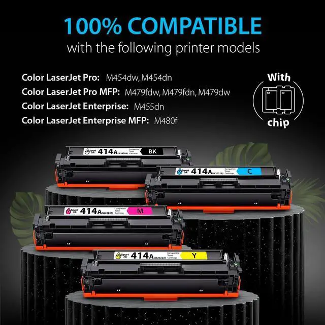 Alt view image 2 of 6 - Smart Ink Compatible Toner Cartridge Replacement  414A 414 A with Built-in Chip (4 Pack) to use with Color Laserjet Pro MFP M479fdw M479fdn M479fdw M454dw M454dn (Black Cyan Magenta Yellow)