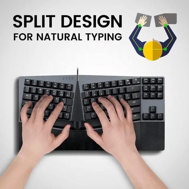 Alt view image 2 of 7 - Perixx PERIBOARD-335BL Wired Ergonomic Mechanical Compact Keyboard - Low-Profile Blue Clicky Switches - Programmable Feature with Macro Keys - Compatible with Windows and Mac OS X - US English