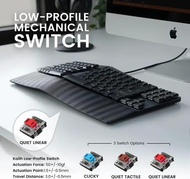 Alt view image 6 of 7 - Perixx PERIBOARD-335RD Wired Ergonomic Mechanical Compact Keyboard - Low-Profile Red Linear Switches - Programmable Feature with Macro Keys - Compatible with Windows and Mac OS X - US English