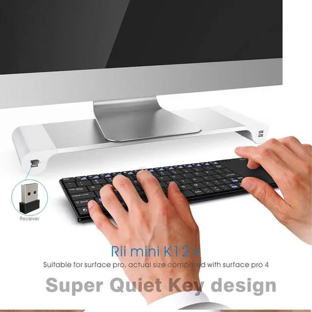 Alt view image 4 of 7 - Rii K12+ Mini Wireless Keyboard with Large Touchpad Mouse&Qwerty Keypad, Stainless Steel Portable Wireless Keyboard with USB Receiver for MacBook/iPad/Tablet/PC/Laptop/Smart TV/Raspberry Pi - Black
