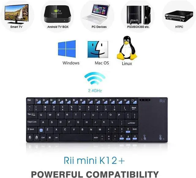 Alt view image 6 of 7 - Rii K12+ Mini Wireless Keyboard with Large Touchpad Mouse&Qwerty Keypad, Stainless Steel Portable Wireless Keyboard with USB Receiver for MacBook/iPad/Tablet/PC/Laptop/Smart TV/Raspberry Pi - Black