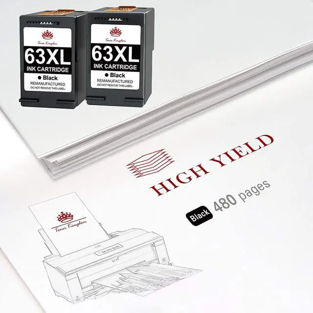 Alt view image 3 of 7 - Toner Kingdom Remanufactured Ink Cartridge Replacement for 63XL Black Ink Cartridge for Officejet 3830 4650 5255 3832 Envy 4520 4512 4516 Deskjet 1112 3630 3634 3639 2132 Ink Printer (2 Black)