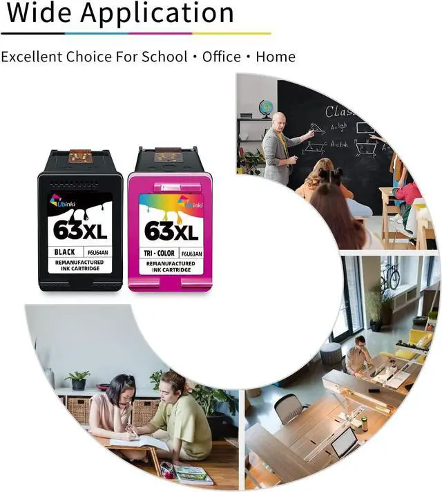 Alt view image 6 of 7 - 63XL Color Ink Cartridge Replacement  Ink 63 HP63 XL HP63xl tri-Color to OfficeJet 3830 4650 4655 5200 5255 5258 Envy 4520 4512 DeskJet 1112 1110 3630 3632 3634 2132 Printer(2-Pack Tricolor)