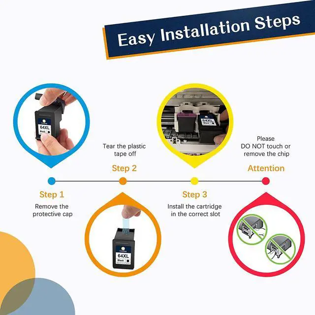 Alt view image 6 of 6 - ColorKing Remanufactured Ink Cartridge Replacement  64XL 64 XL Ink Cartridge  Envy Photo 7855 7858 7155 6255 7164 7864 7158 7160 6252 5542 Printer Ink Cartridges ( 1 Black, 1 Tri-Color )