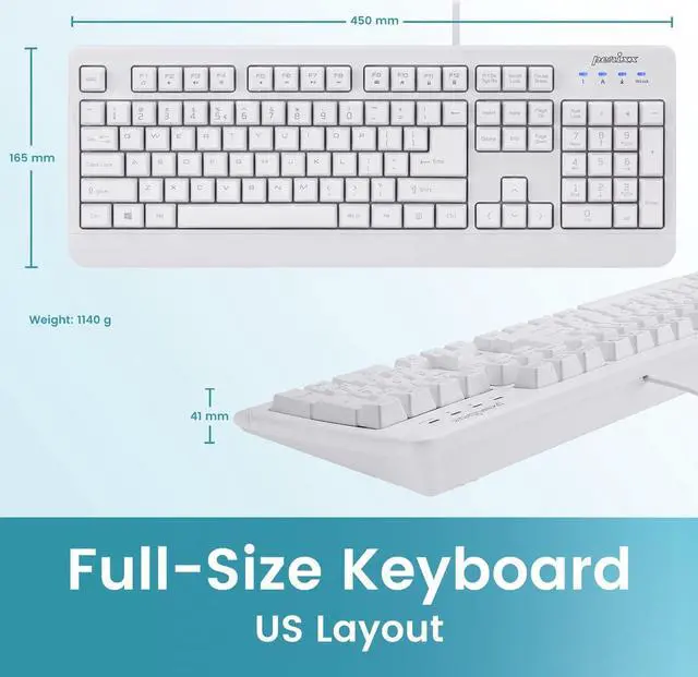 Alt view image 3 of 7 - Perixx PERIBOARD-517 Wired Washable USB Keyboard, Certified with IP 65 Level, White, US English Layout