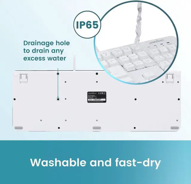 Alt view image 4 of 7 - Perixx PERIBOARD-517 Wired Washable USB Keyboard, Certified with IP 65 Level, White, US English Layout