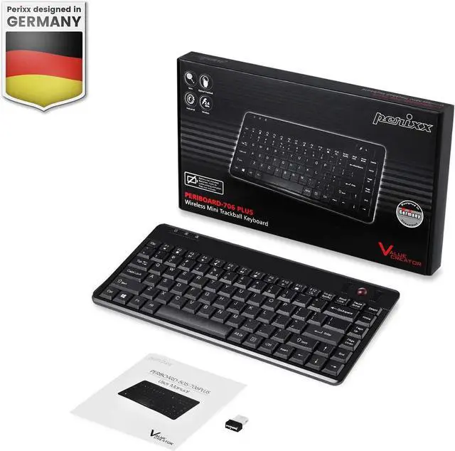 Alt view image 7 of 7 - Perixx Periboard-706 Wireless Trackball Mini Keyboard, Build-in 0.55 Inch Trackball for Pointing Feature, Black, US English Layout