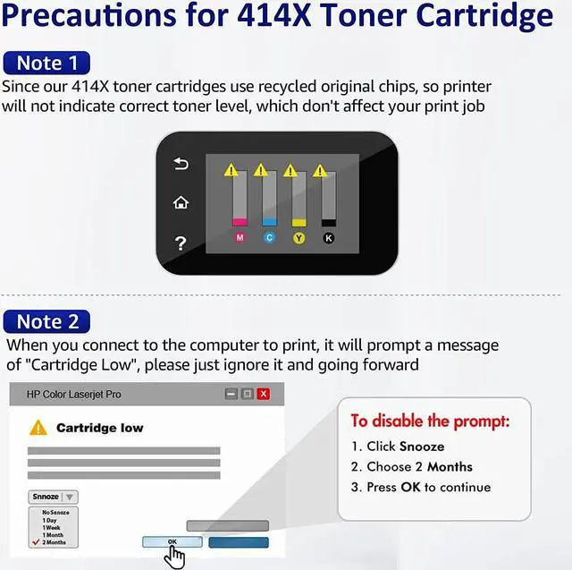 Alt view image 6 of 7 - 414A 414X Toner Cartridges 4 Pack Compatible Replacement  414A W2020A 414X W2020X Work with Color Pro MFP M479fdw M479fdn M454dw M454dn Printer (Black Cyan Yellow Magenta)