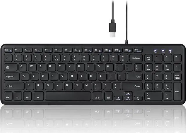 Main image of Perixx PERIBOARD-213C Wired Silent USB-C Scissor Keyboard - 14.45x4.76x0.71 Inches Compact Design with Number Pad - Black - US English