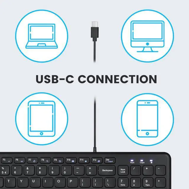 Alt view image 3 of 5 - Perixx PERIBOARD-213C Wired Silent USB-C Scissor Keyboard - 14.45x4.76x0.71 Inches Compact Design with Number Pad - Black - US English