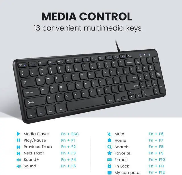 Alt view image 4 of 5 - Perixx PERIBOARD-213C Wired Silent USB-C Scissor Keyboard - 14.45x4.76x0.71 Inches Compact Design with Number Pad - Black - US English