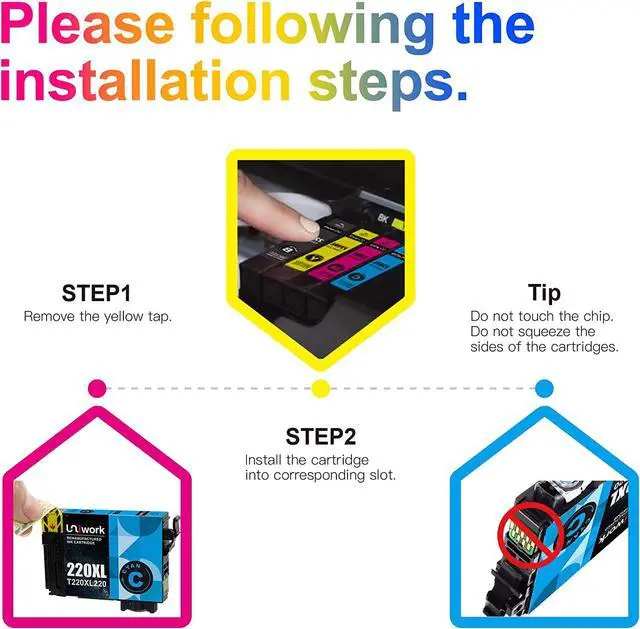 Alt view image 4 of 6 - Uniwork Remanufactured Ink Cartridge Replacement for Epson 220 XL 220XL T220XL use for Workforce WF-2750 WF-2760 WF-2630 WF-2650 WF-2660 XP-320 XP-420 Printer Tray (2 Black 1 Cyan 1 Magenta 1 Yellow)
