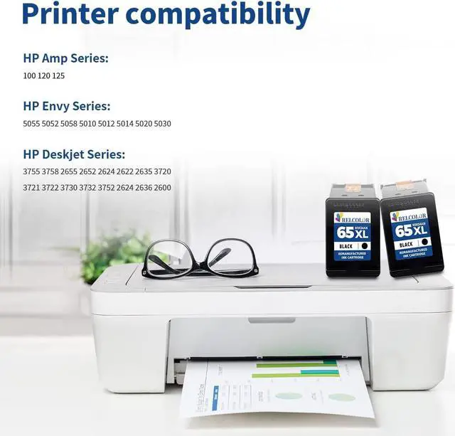 Alt view image 2 of 6 - Relcolor Replacement  Ink Cartridge 65 65XL HP65 XL Black Combo for Envy 5000 5055 5052 5014 DeskJet 3755 3700 3772 3752 2622 2652 2600 Printer, HP65XL