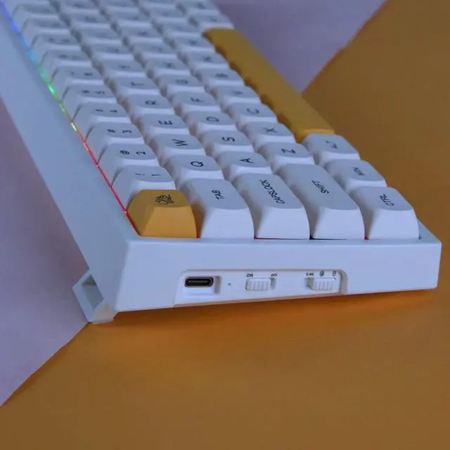Alt view image 4 of 7 - BOYI WK68 Hot Swappable RGB Mechanical Keyboard,Wireless Bluetooth 5.0/2.4G/Wired Type-C Tri-Mode PBT Sublimation Keycaps 65% Gaming Keyboard(Gateron Red Switch, Honey Milk XDA Keycaps)